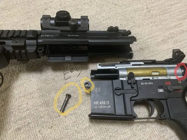 東京マルイ　次世代電動ガン　HK416D DEVGRUをテイクダウンした写真。