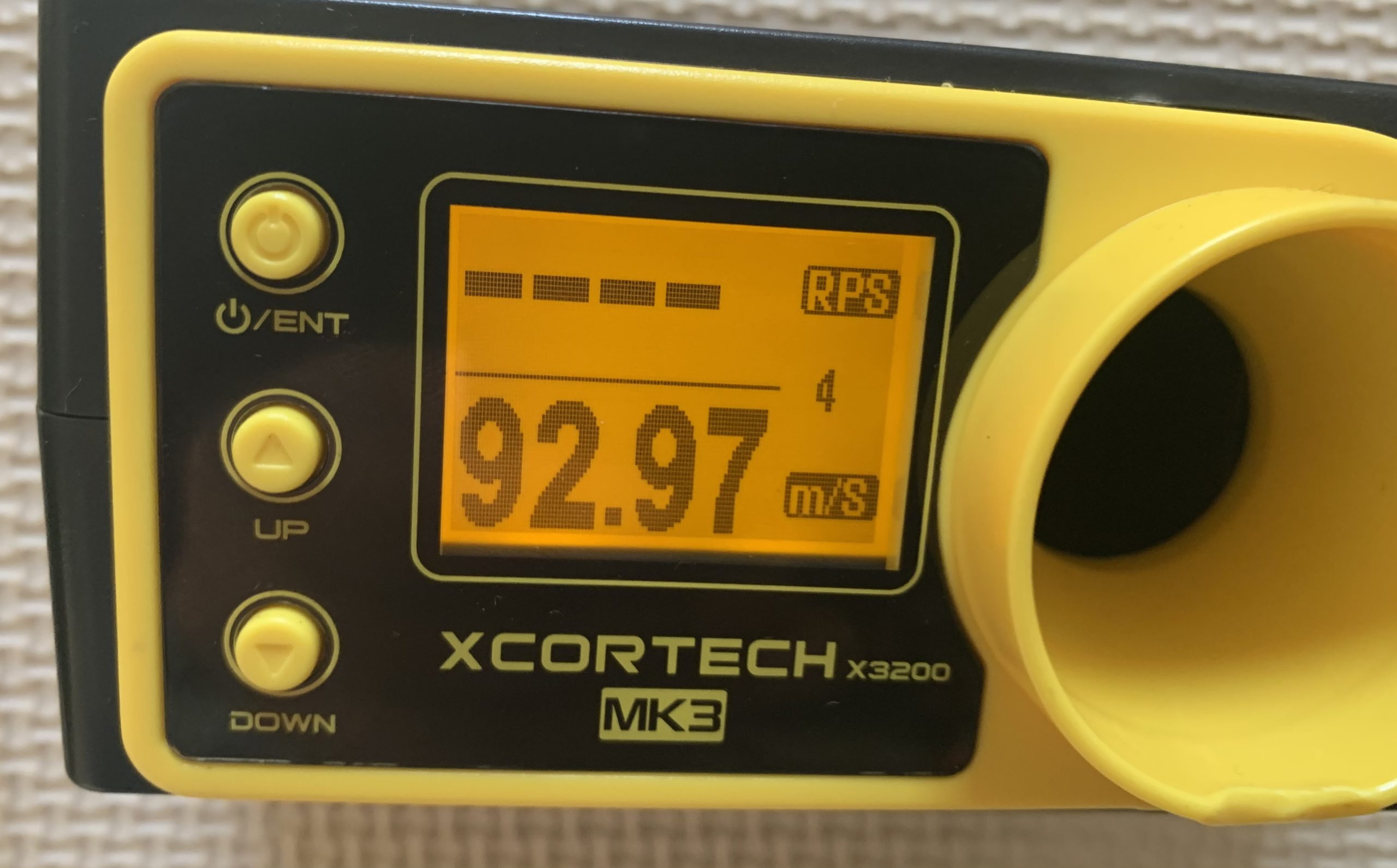 PTS MAGPUL MASADA 初速計測、計測結果は0.2gで92.97m/s