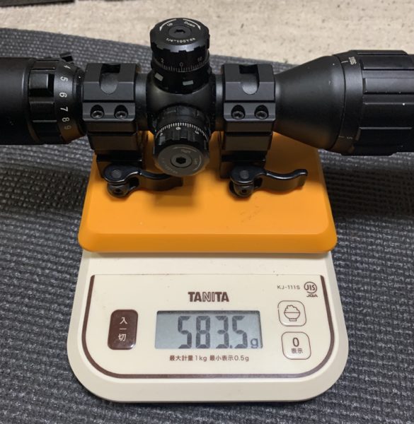 東京マルイ　イルミネーテッドショートスコープ　重量測定、583.5g