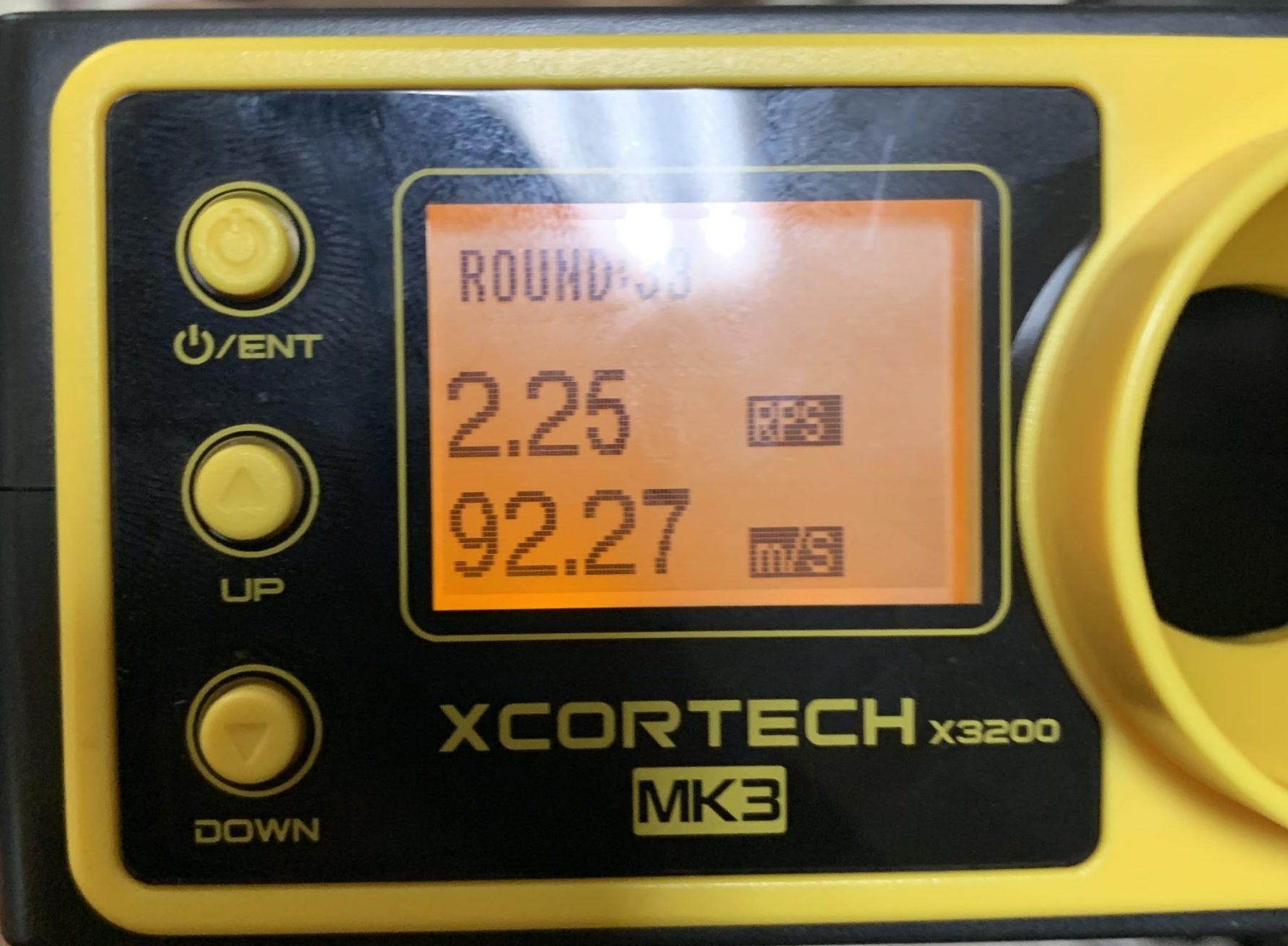 G-HOP改の初速計測、初速は0.2gで92.27m/s