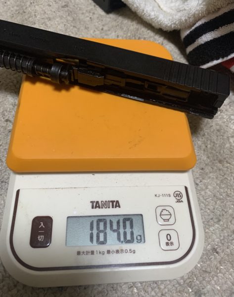東京マルイ　グロック17 GEN4 スライドの重量測定、184g