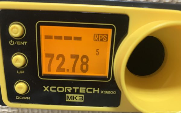 UMAREX/VFC HK VP9(SFP9) ホップ0での5発目の初速測定、0.2gで72.78m/s