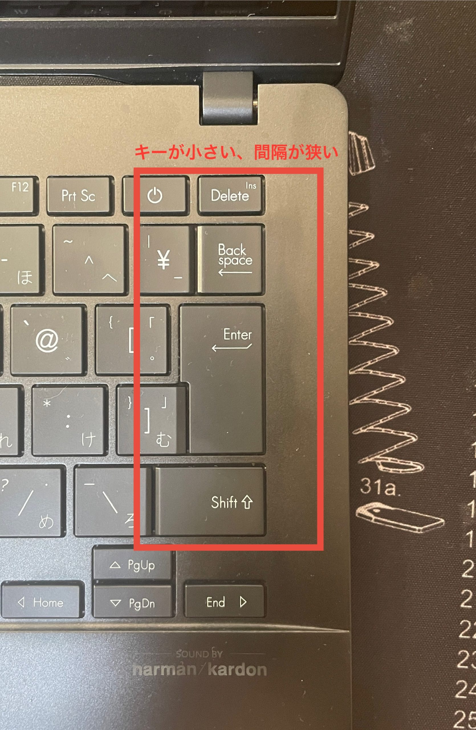 ASUS　VIVOBOOK S14 　キーボード　縮小されたキー