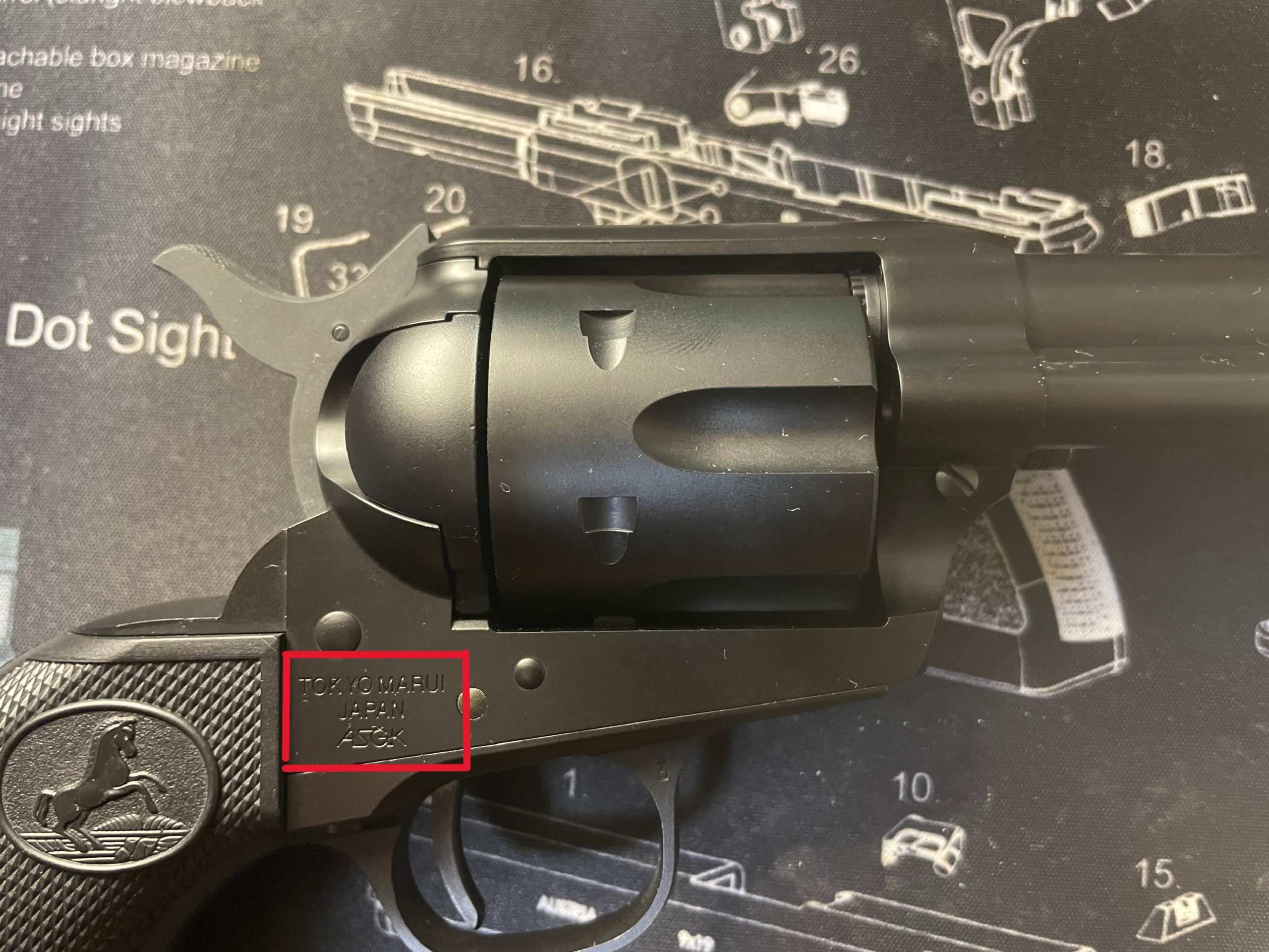 東京マルイ　SAA.45 アーティラリー　フレーム右側面　刻印