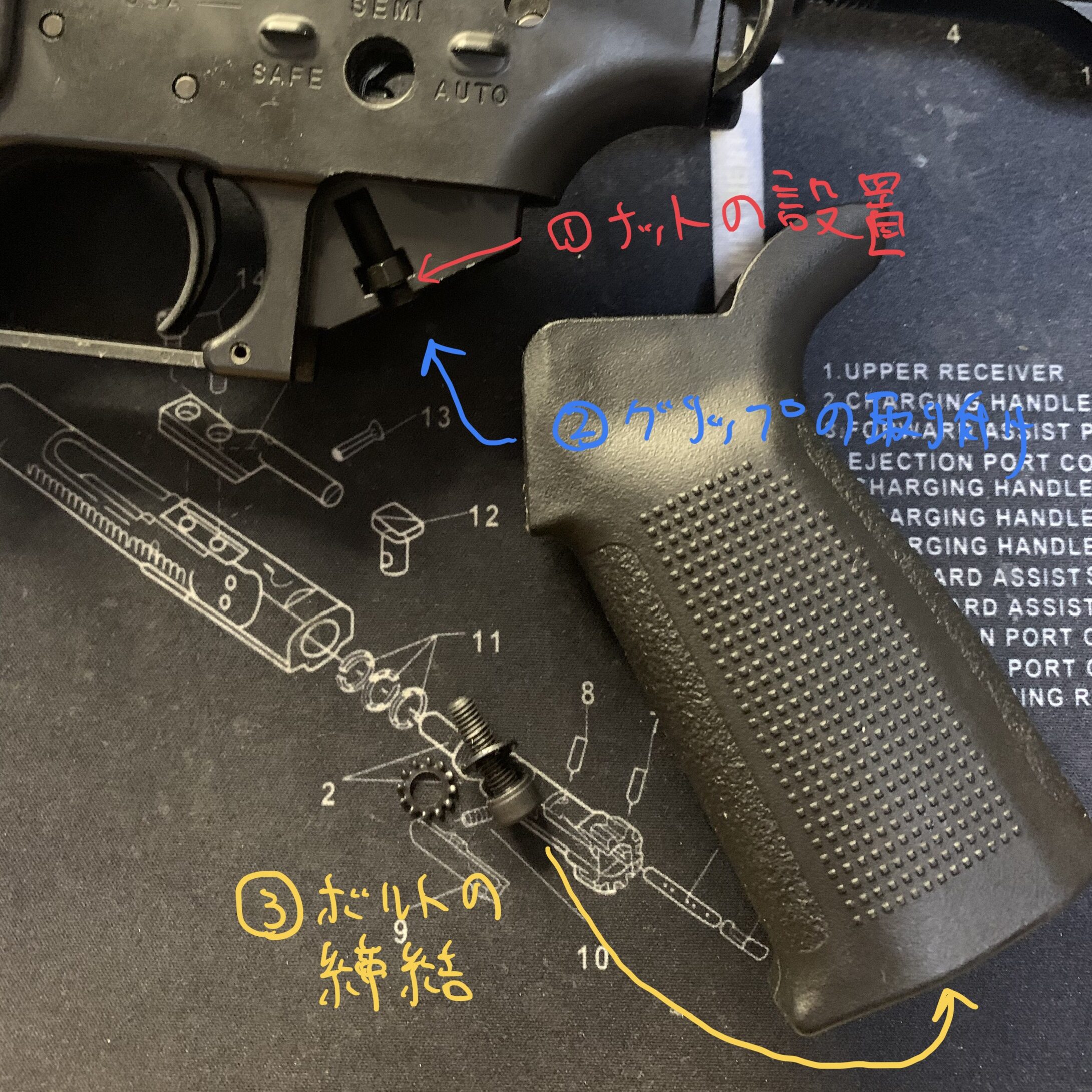 東京マルイ　CQBR ブロック1 グリップの取り付け