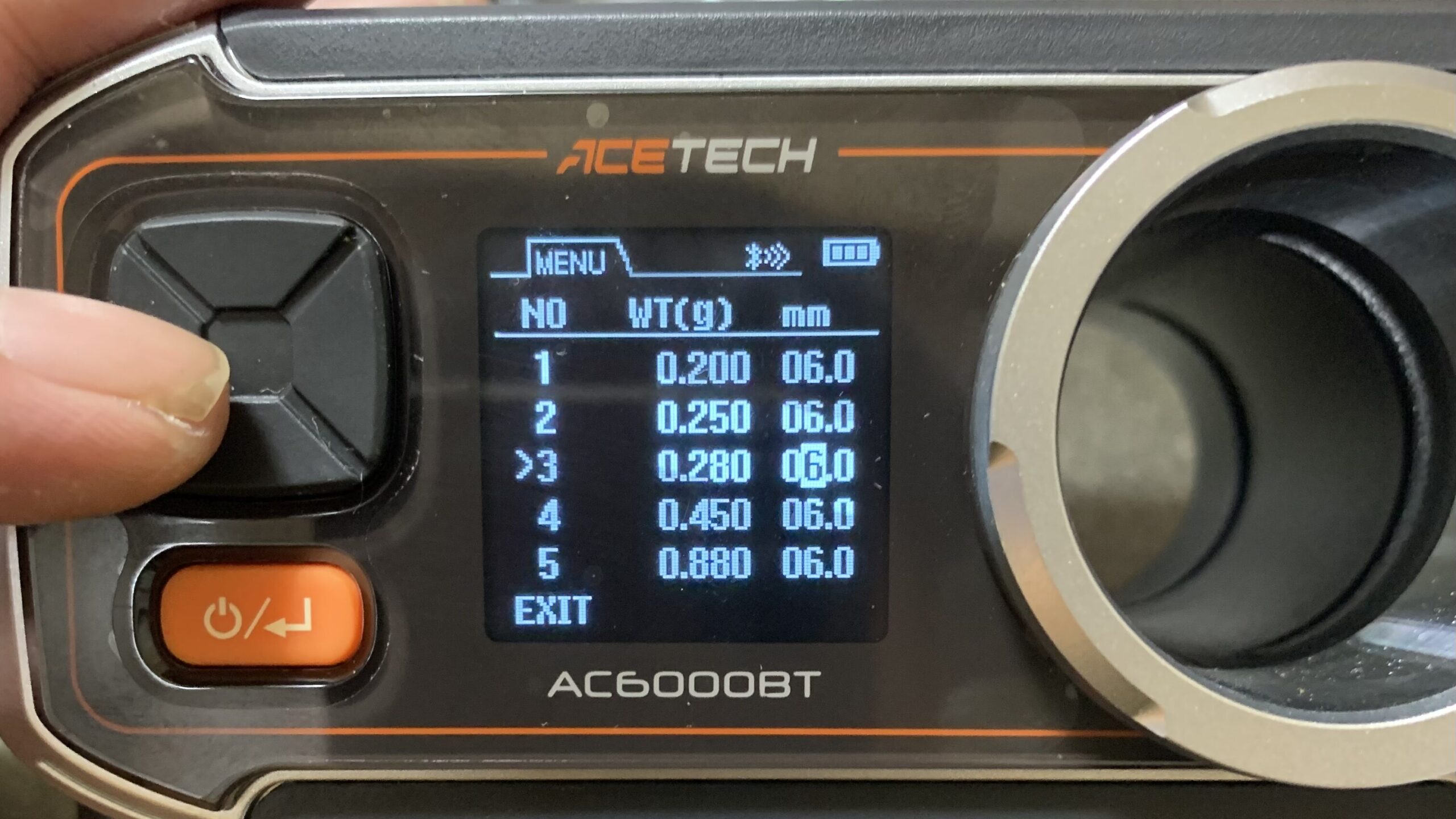 acetecac6000bt 弾の重量決定