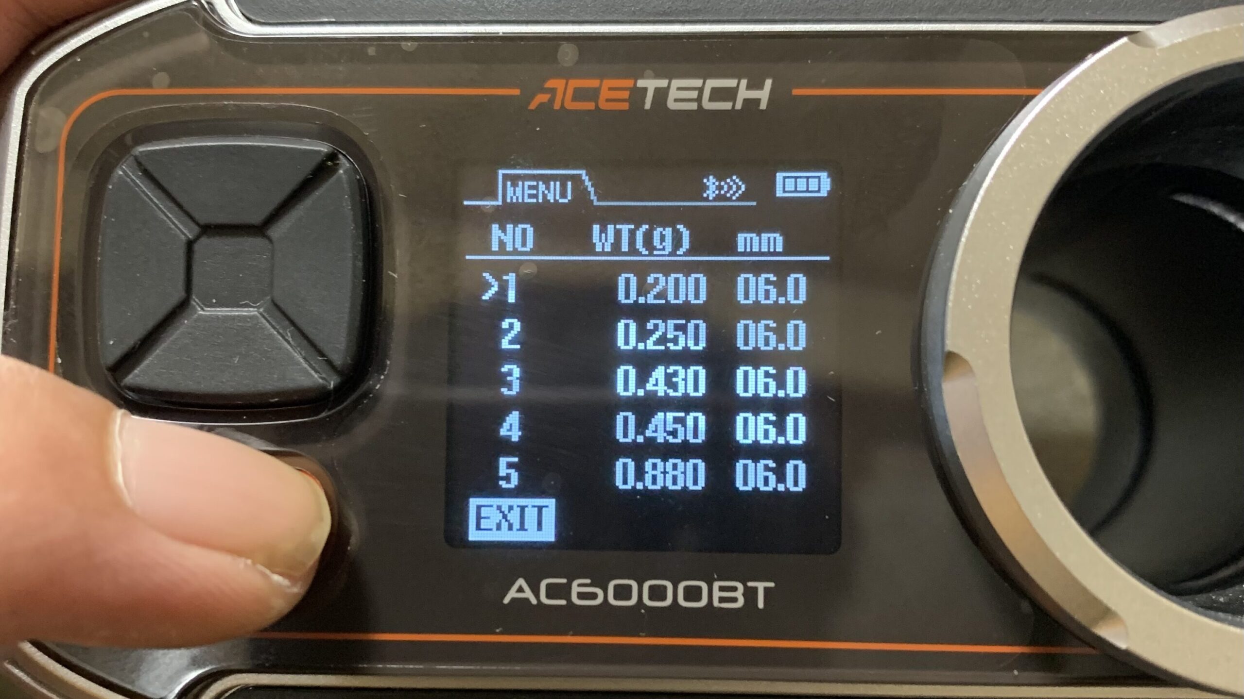 acetecac6000bt 弾の重量の設定