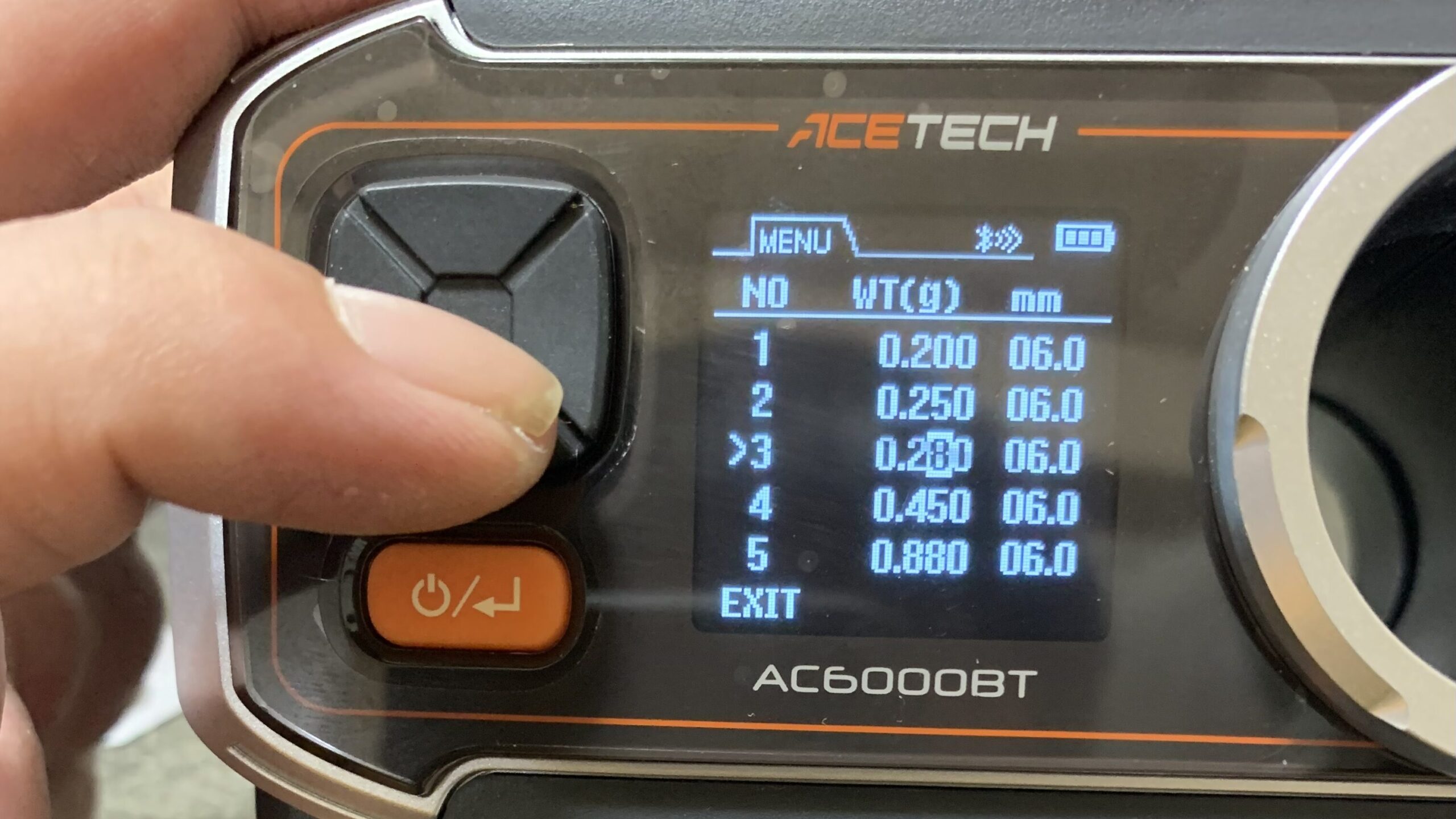 acetecac6000bt 弾の重量設定変更