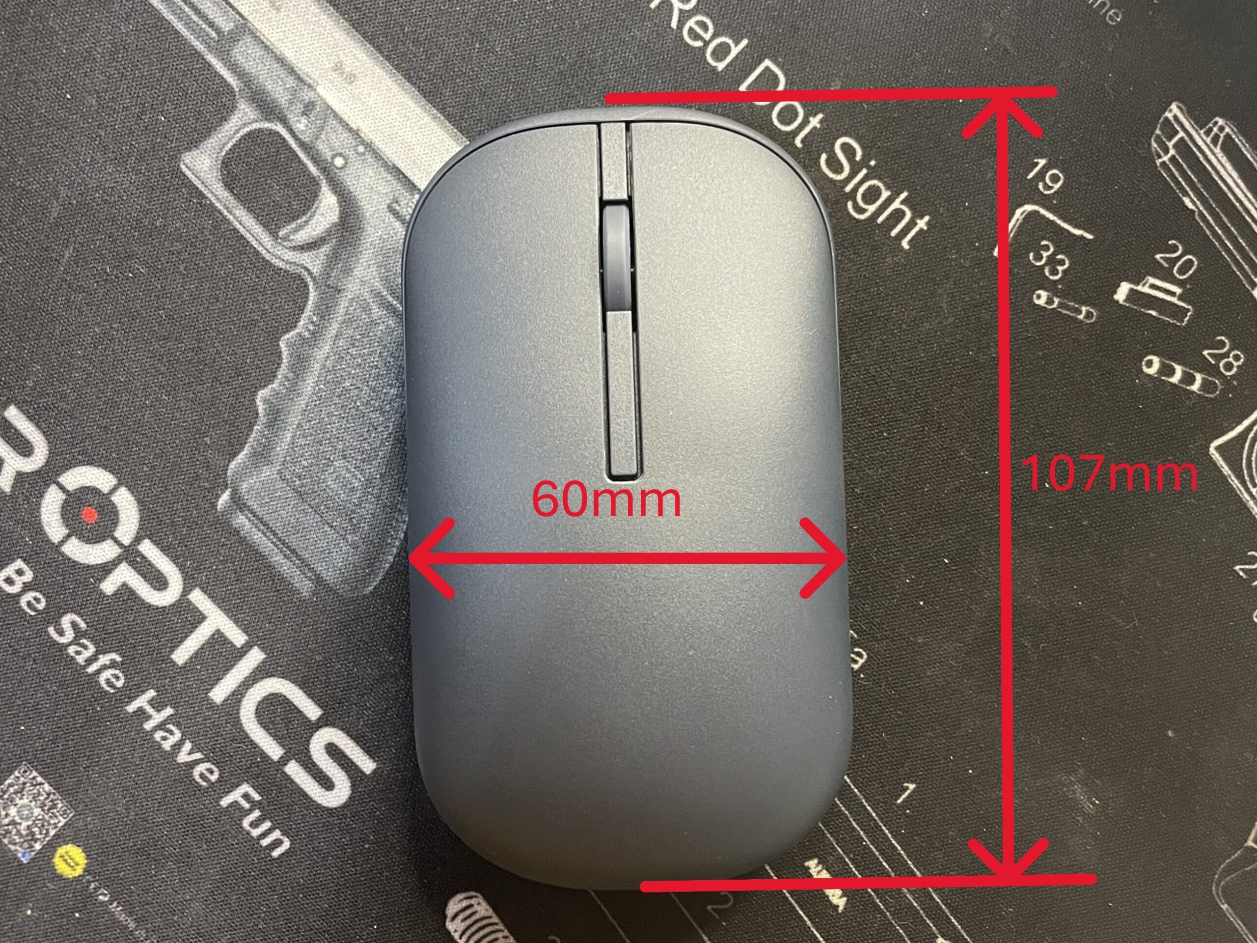 ASUS　MASRSHMALLOW MOUSE MD100　上面詳細寸法