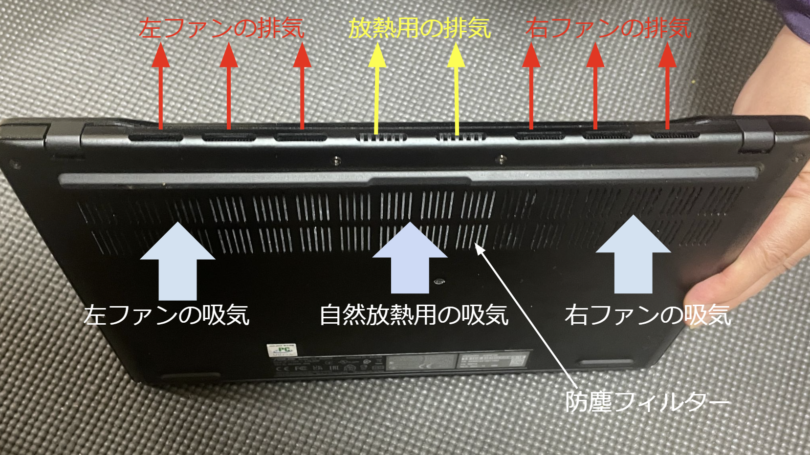 ASUS Vivobook S14 冷却風の流れ
