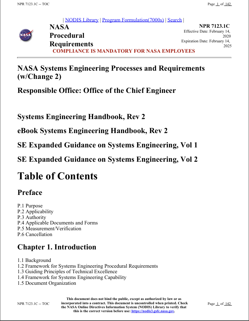 NPR 7123.1”システムエンジニアリングのプロセスと要求事項”　出典:NASA、Public Domain