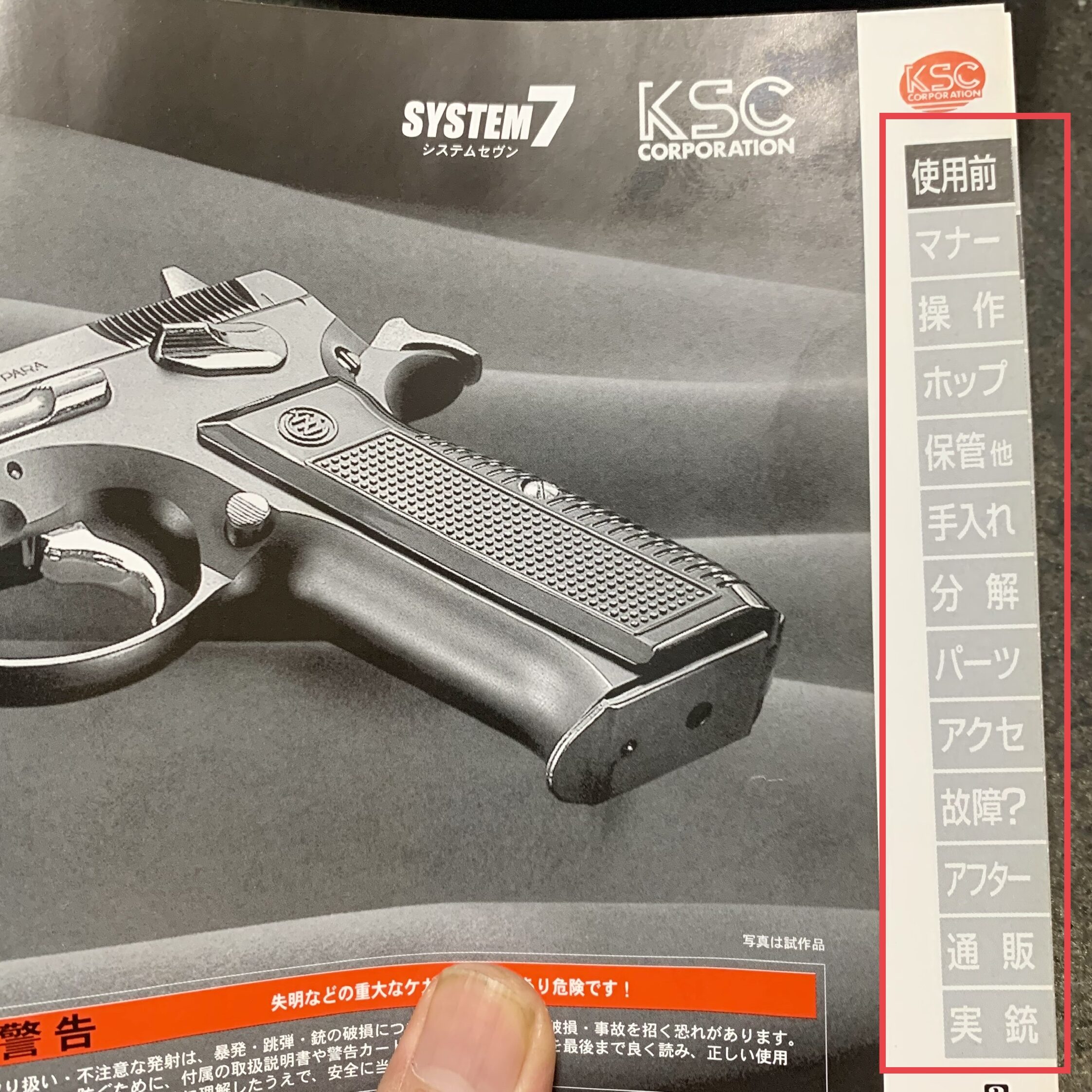 KSC CZ75 2nd HW system7 説明書の目次