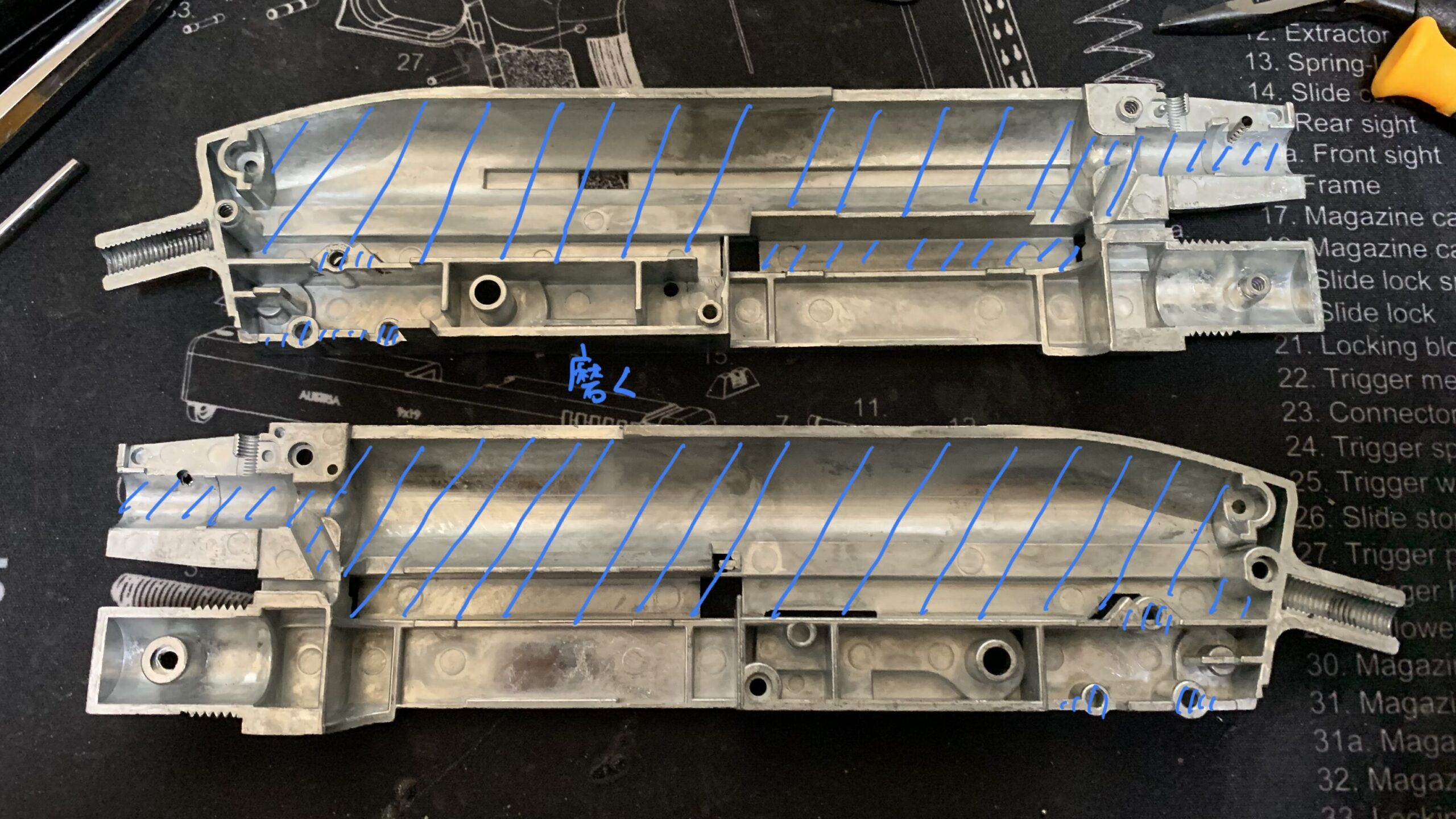 マルゼン　CA870 チャージャー　NEW HOP レシーバーの研磨箇所