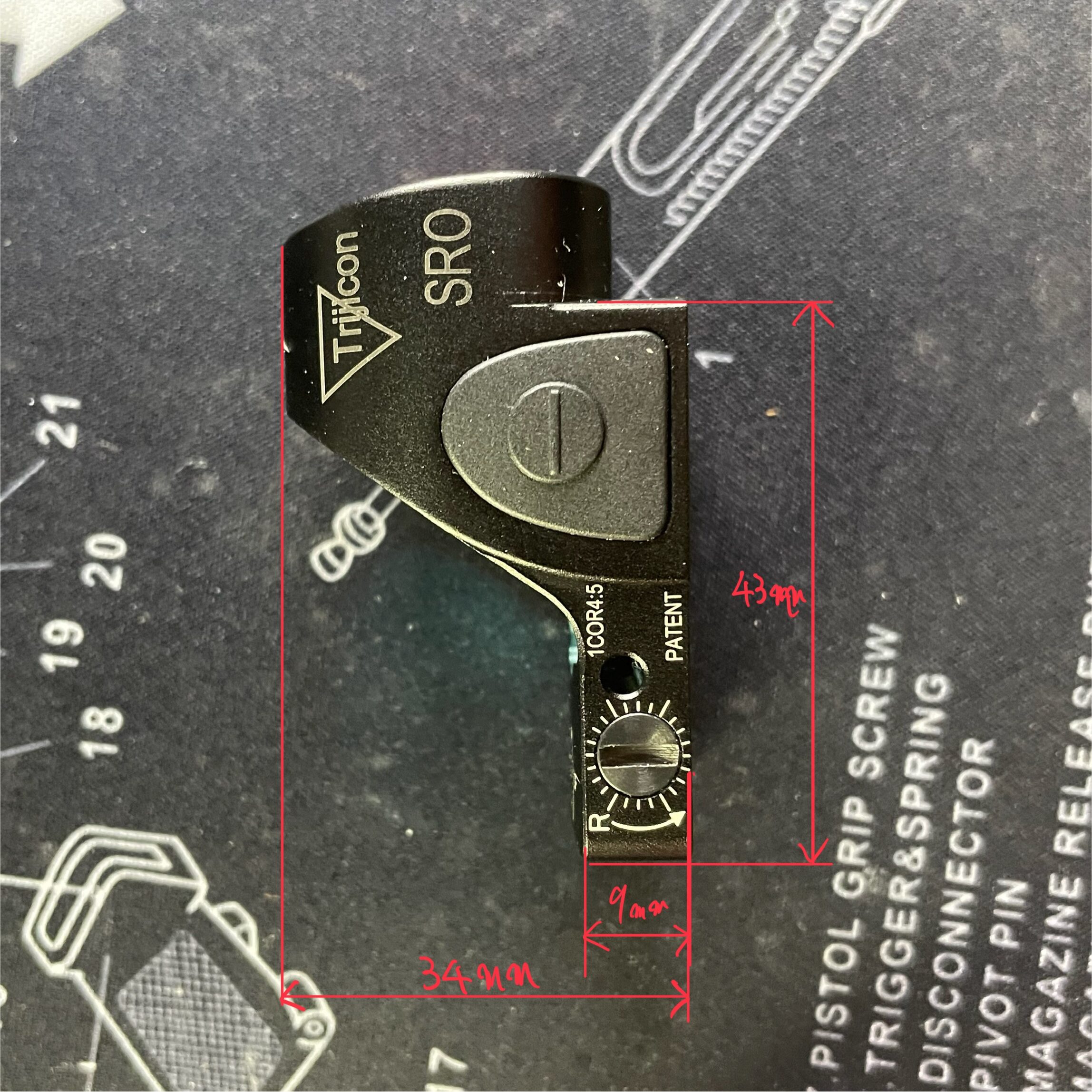 SOTAC trijicon SRO ドットサイト　寸法2