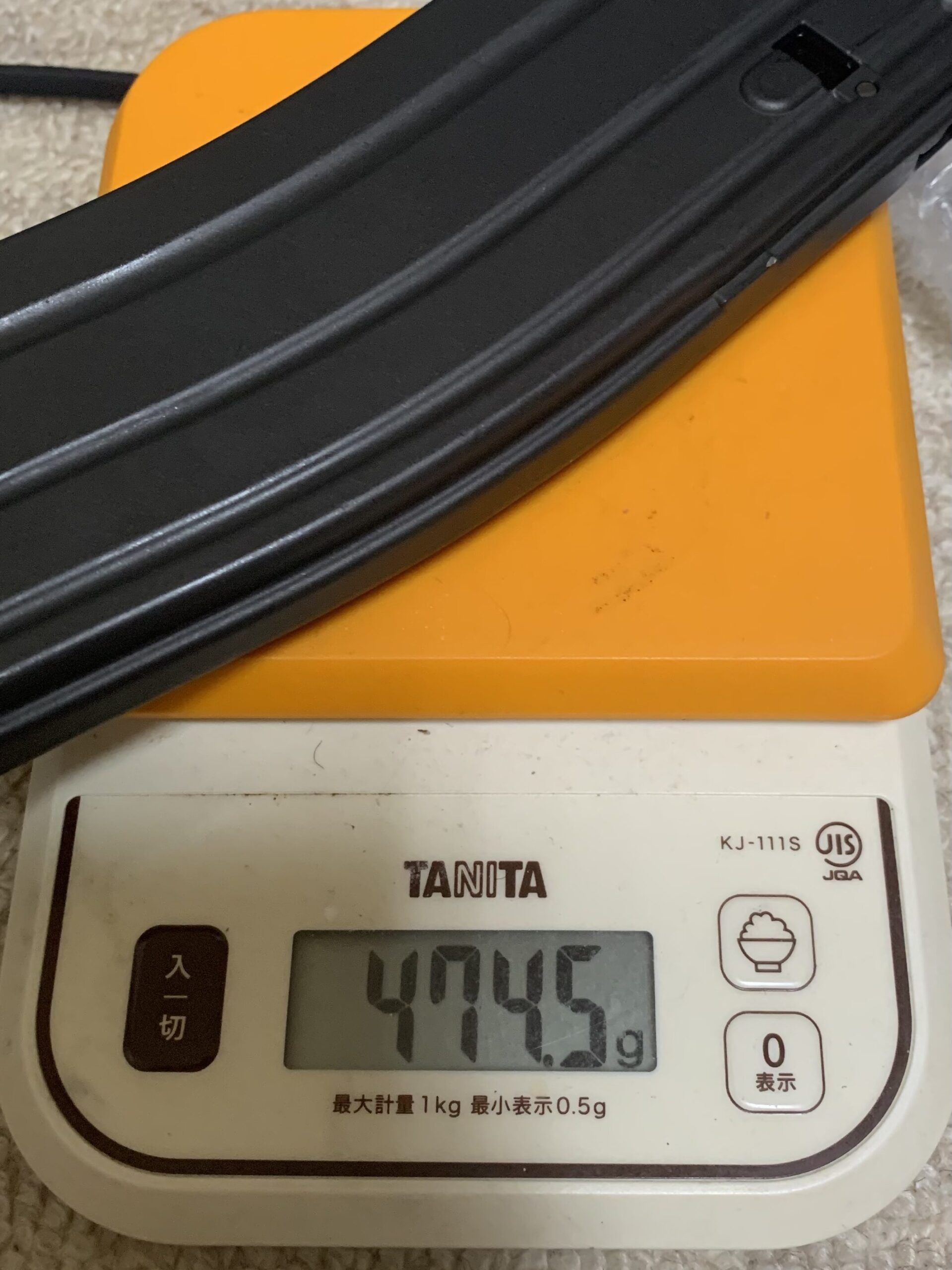 東京マルイ　CQBR ブロック1 カスタム　1マガジン発射後のマガジン重量、474.5g