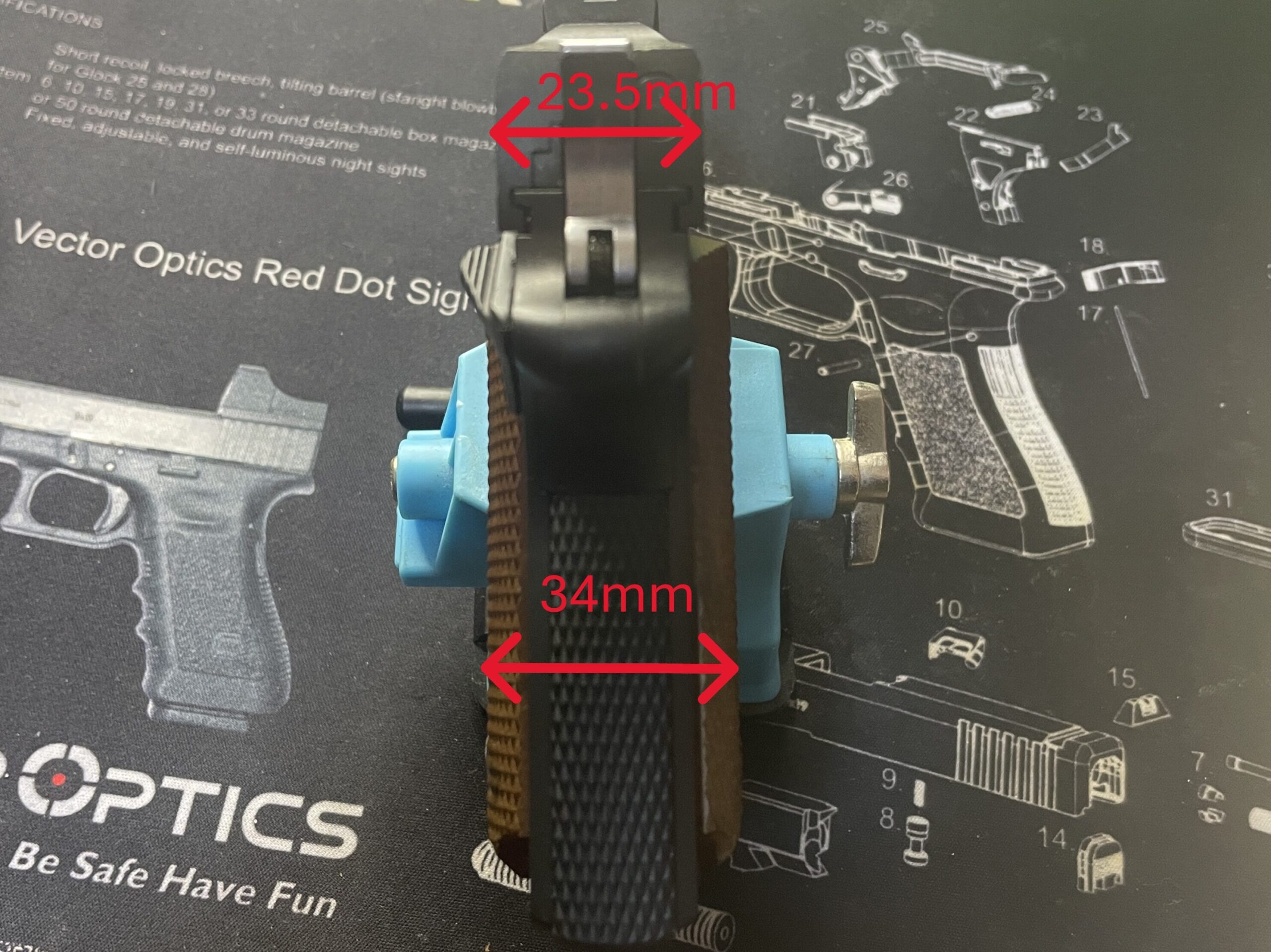 東京マルイ　デトニクス.45 コンバットマスター　ホールドオープン　背面　詳細寸法