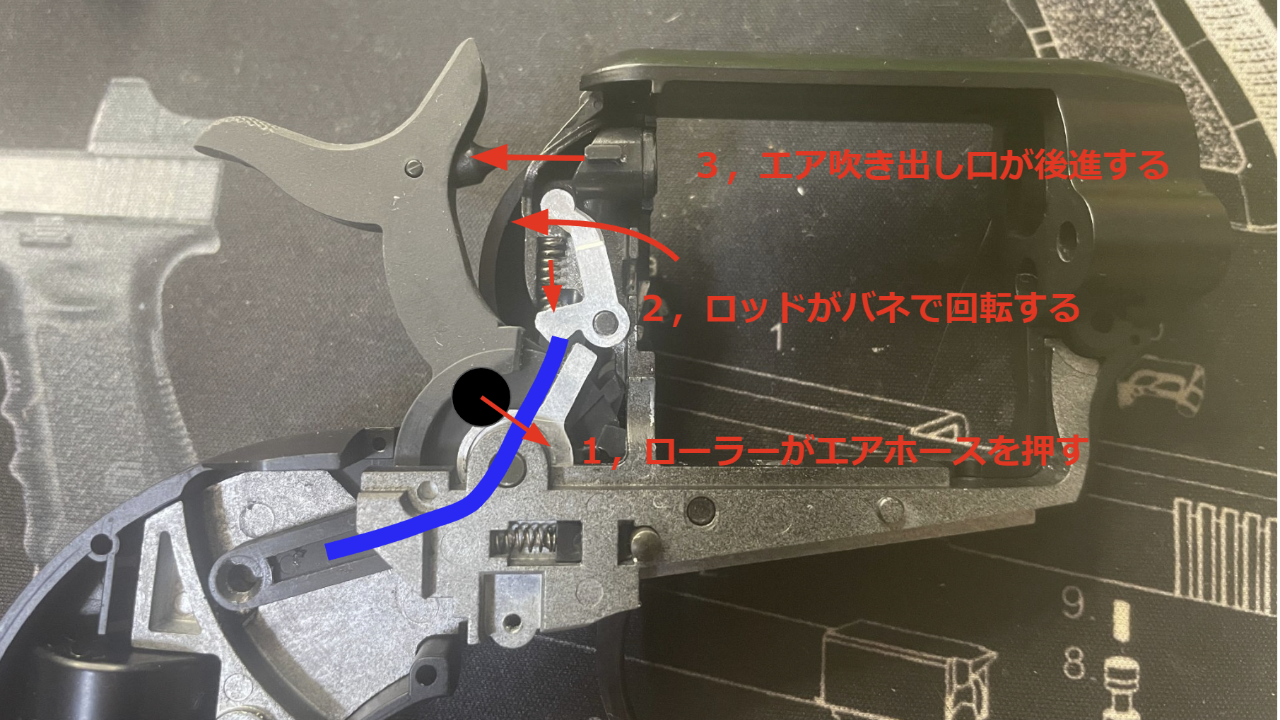 東京マルイ　SAA.45 エア吹き出し口後進メカニズム