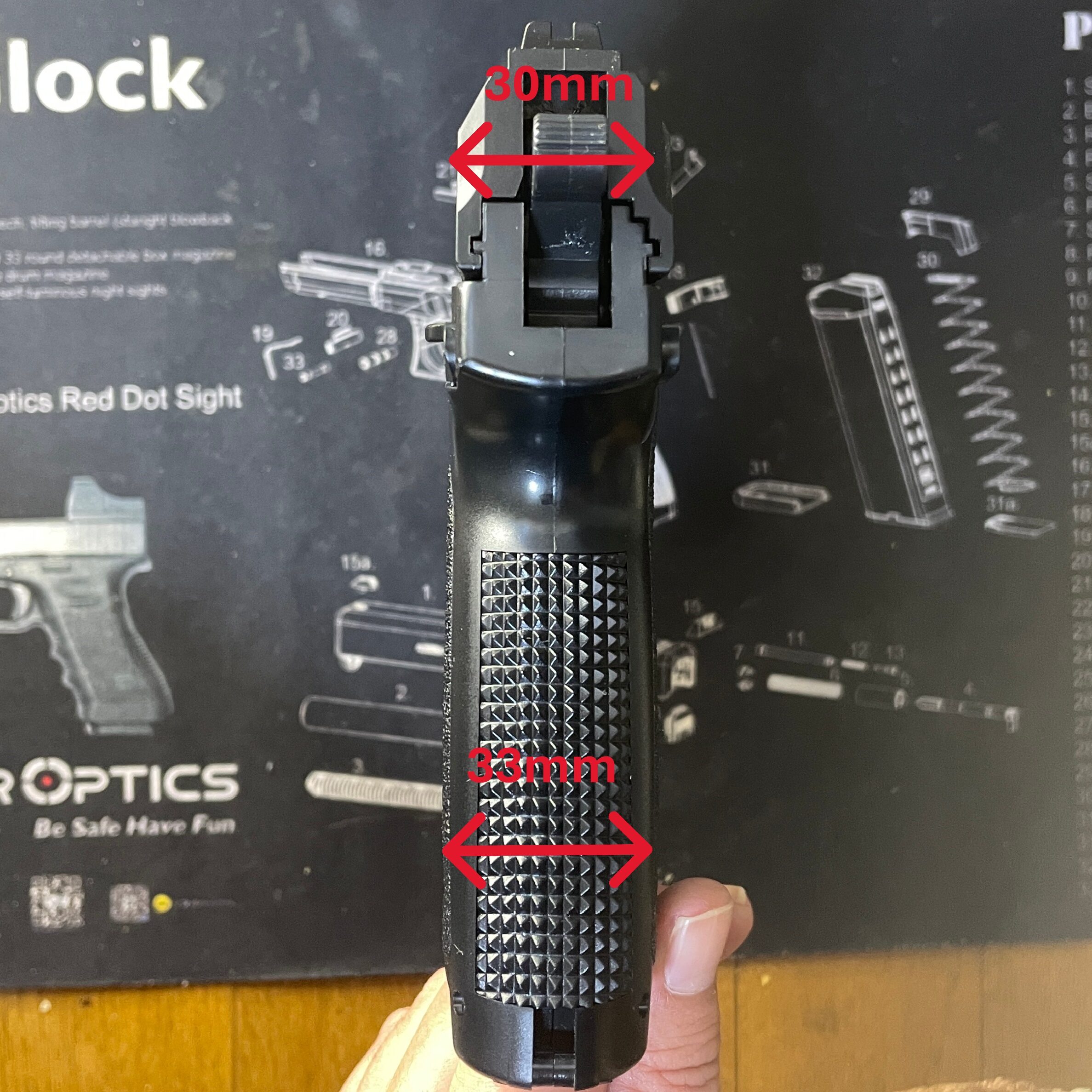 東京マルイ　ソーコム　MK23　HG　背面詳細寸法