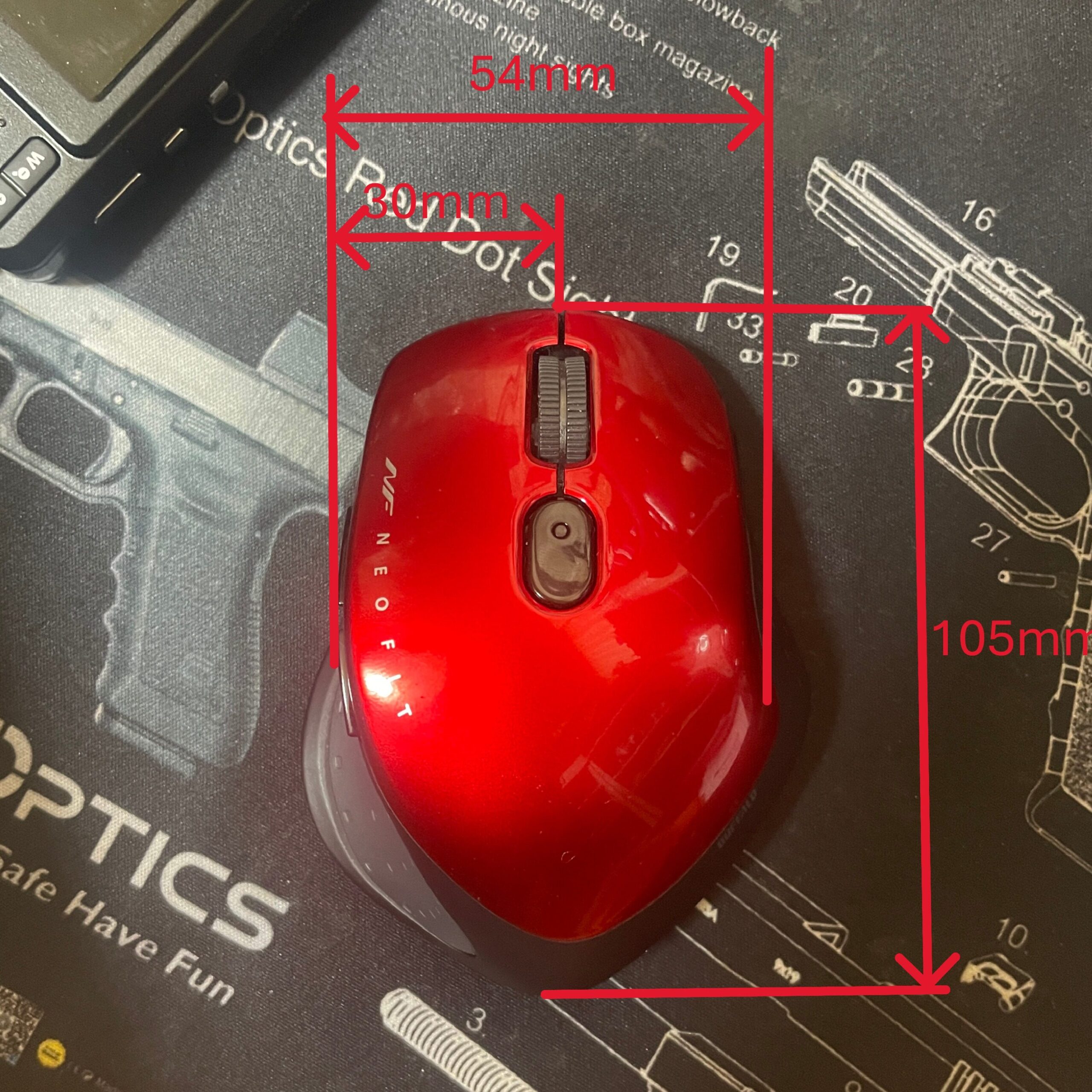 ワイヤレスマウス BUFFALO BSMBB540 上面寸法