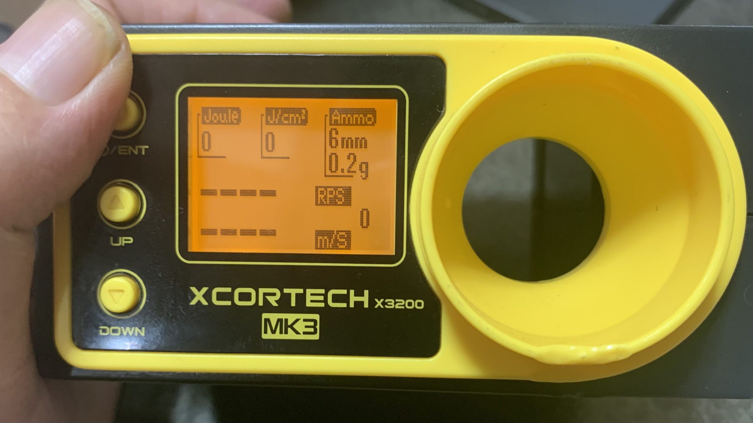 xcortechx3200mk3 初速測定画面　デフォルト